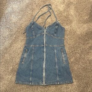 slim fit dress slacks Sierra Serenade Denim Halter Mini Dress  VICI